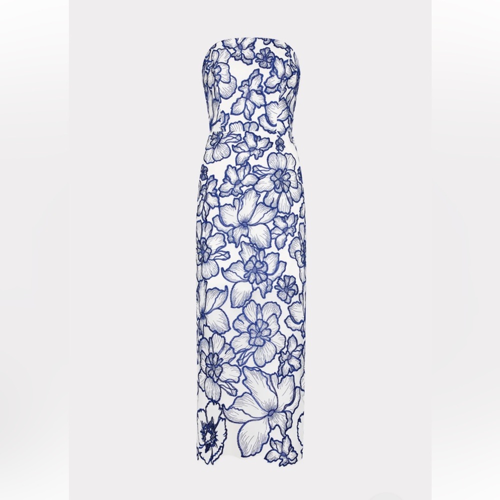 NWT Milly Strapless Blue White Floral Dress - Kait floral garden embroidered